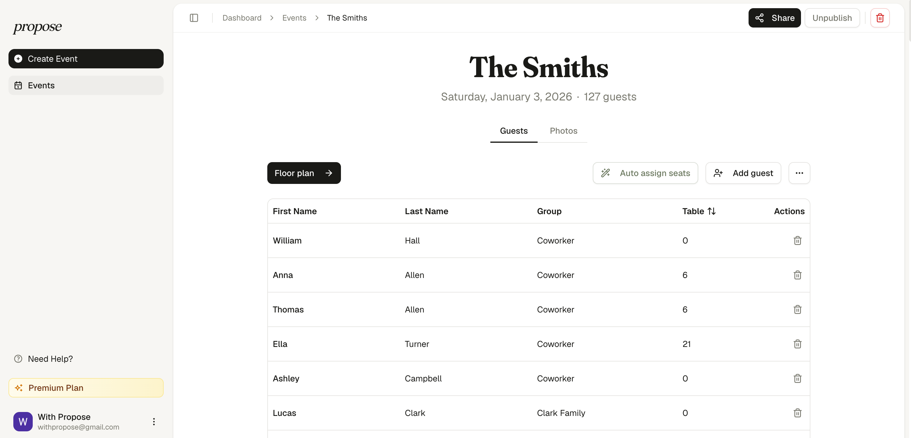 Propose guest list for an event, with tables and groups
